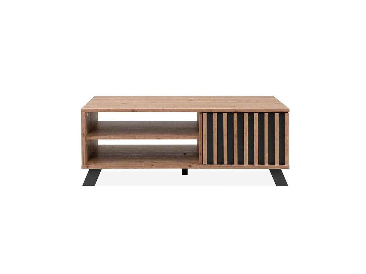 Table basse 1 porte et 2 niches décor chêne artisan L111 cm - LUBLIN
