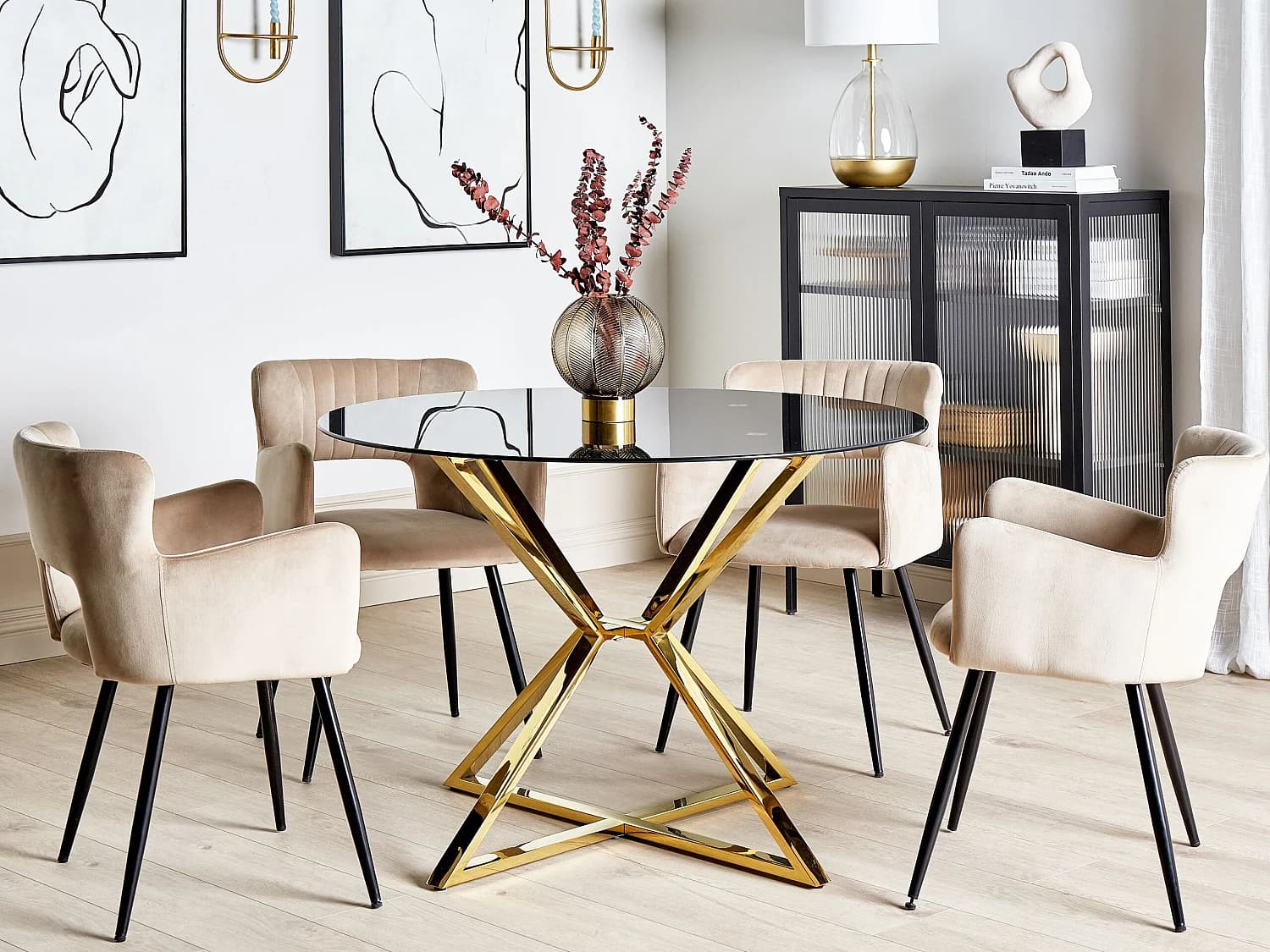 Table de repas BOSCO Noir 105 cm 105 cm Verre de sécurité