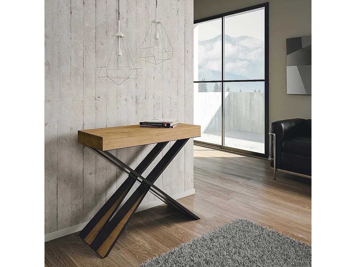 Console extensible 90x40/300 cm Diago chêne nature pieds anthracite