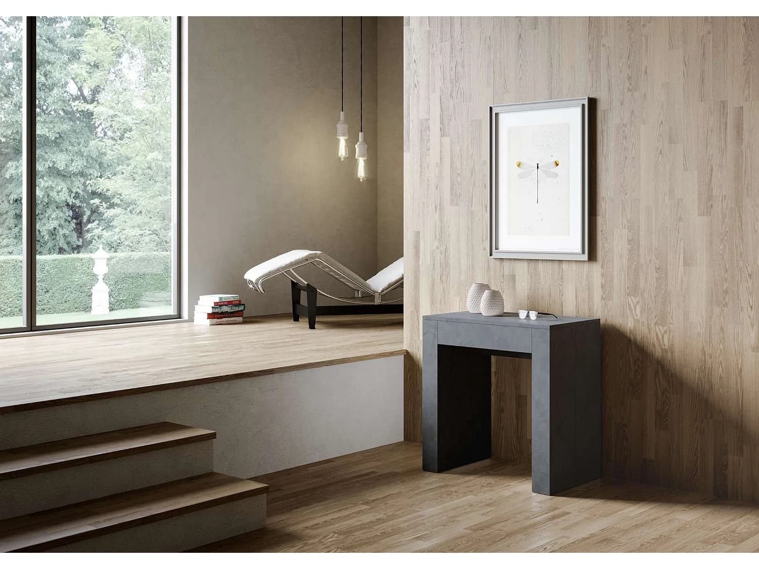 Console extensible 78x47/299 cm Allin anthracite spatulé rallonges internes