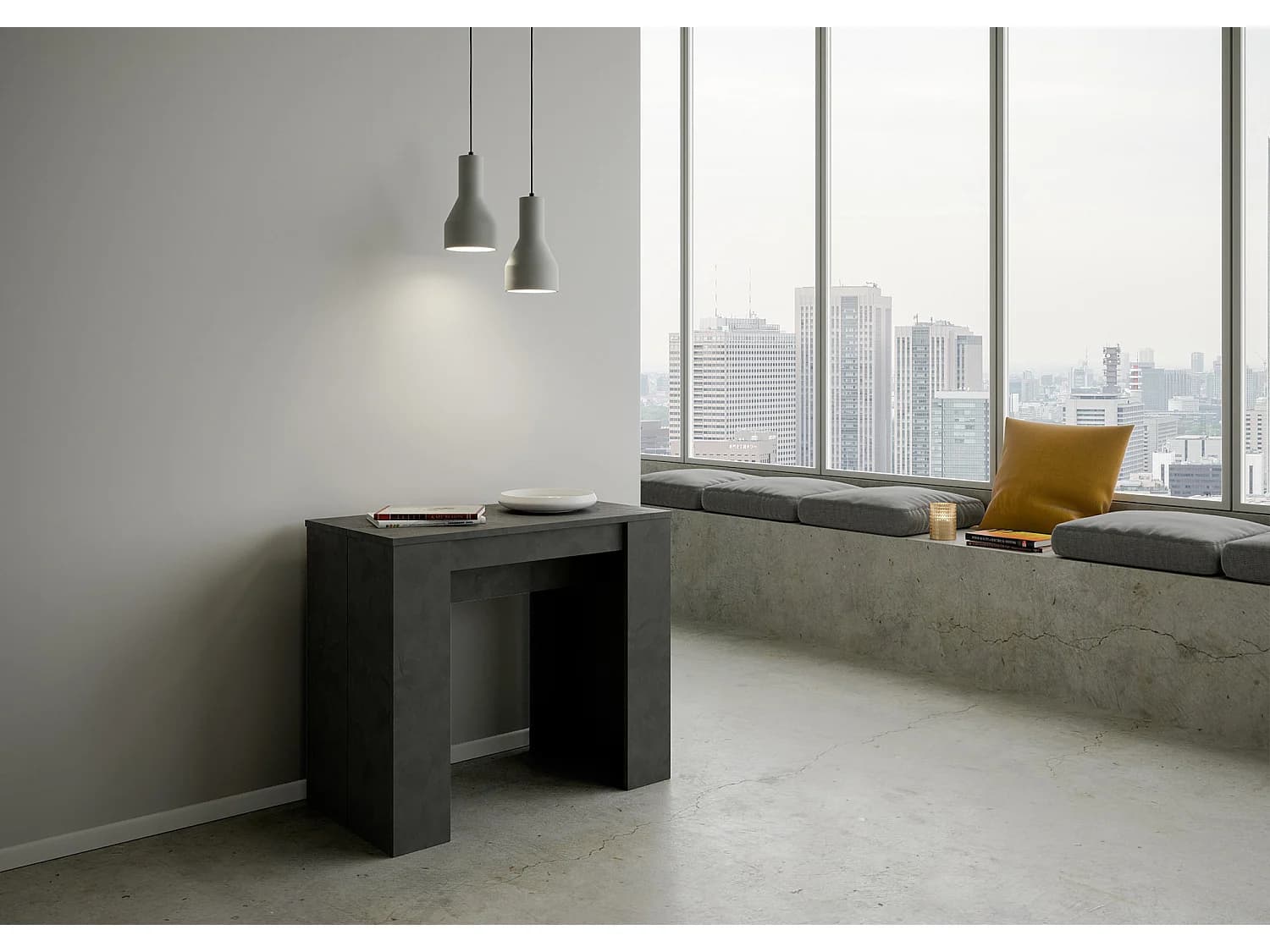 Console extensible 90x48/308 cm Basic anthracite spatulé