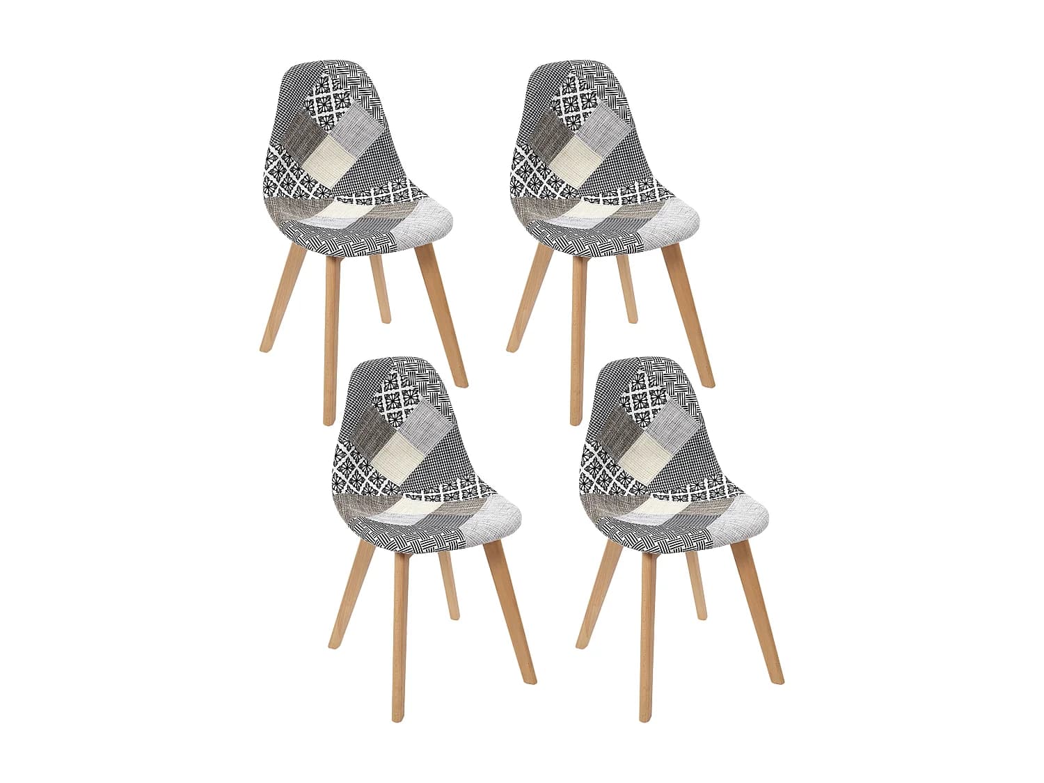 Lot de 4 Chaises - HOME DECO FACTORY - Patchwork - Design Original - Blanc et Gris