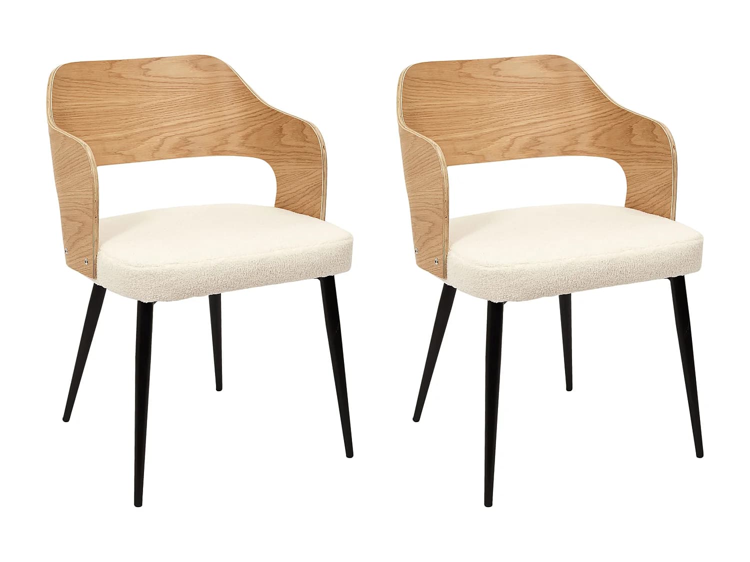 Lot de 2 Fauteuils - HOME DECO FACTORY - Loki - Bouclette - Marron et Blanc