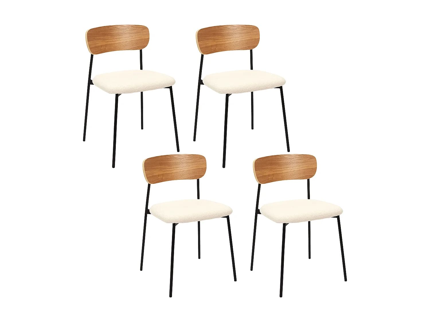 Lot de 4 Chaises - HOME DECO FACTORY - LOKI - Bouclette - Cosy - Marron et blanc