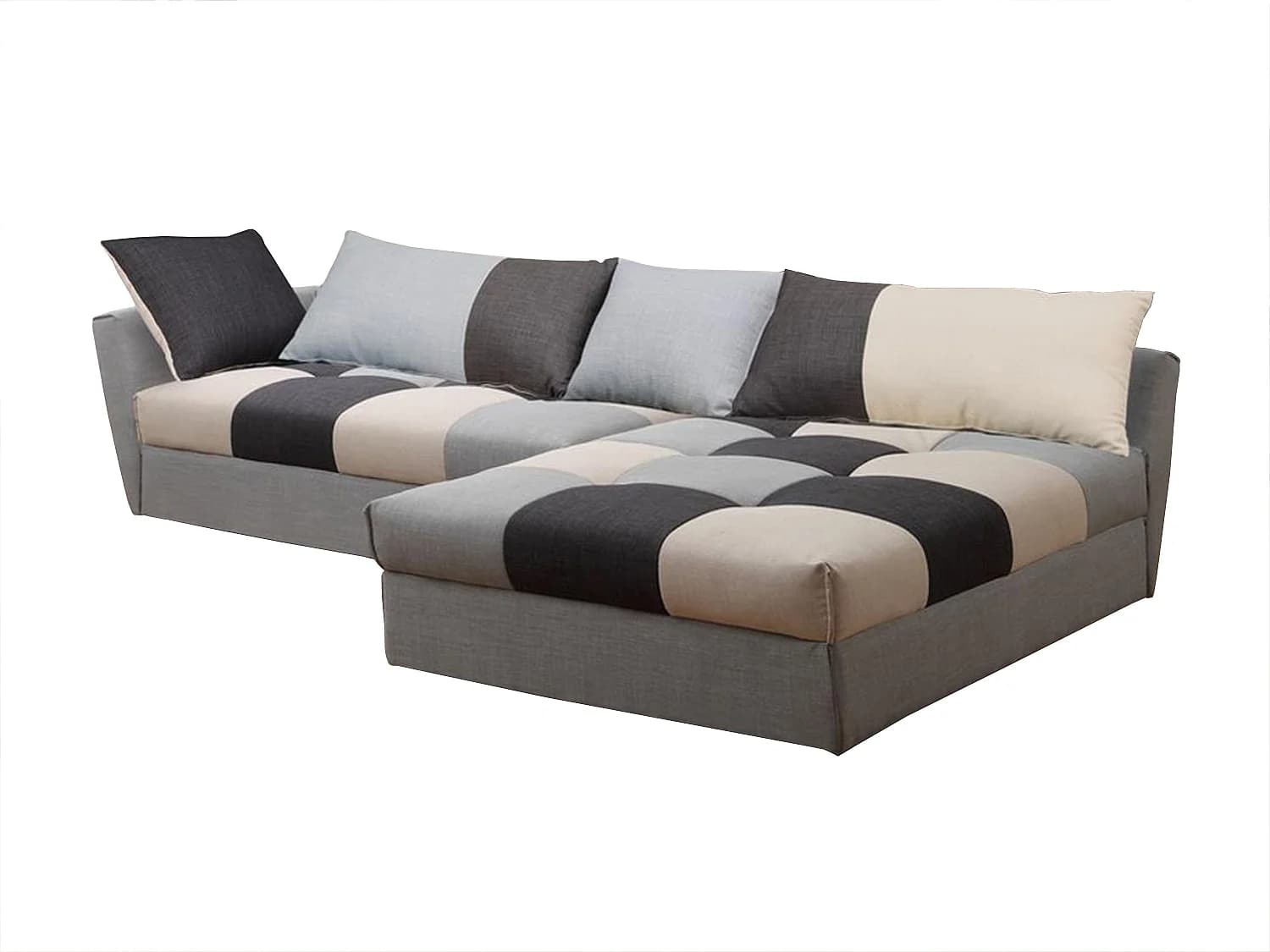 Canapé d'angle convertible en tissu ROMANE - Gris - Angle droit