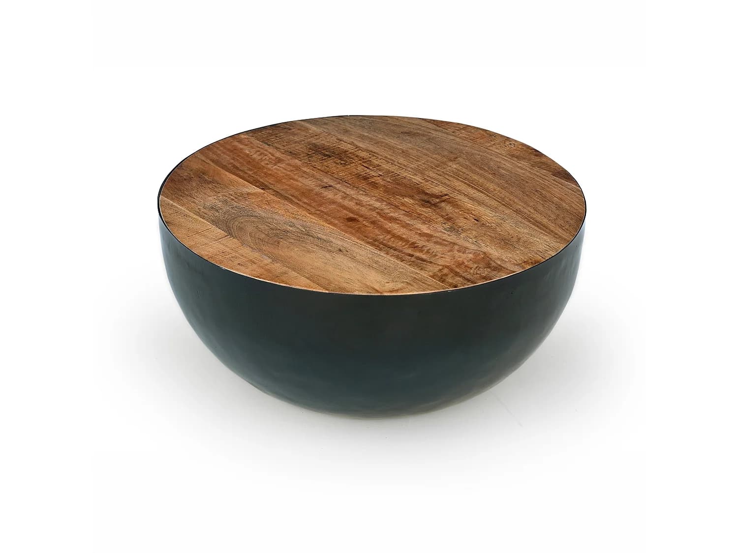 Table basse ronde en bois massif et métal D70 cm - Tajy