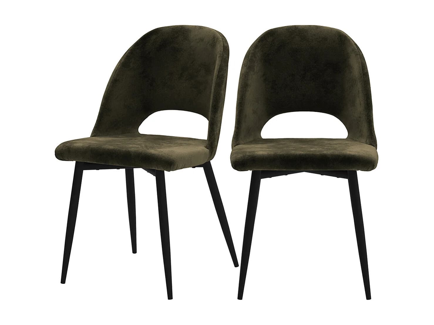 Lot de 2 chaises en velours vert et pieds en métal noir - Pénélope