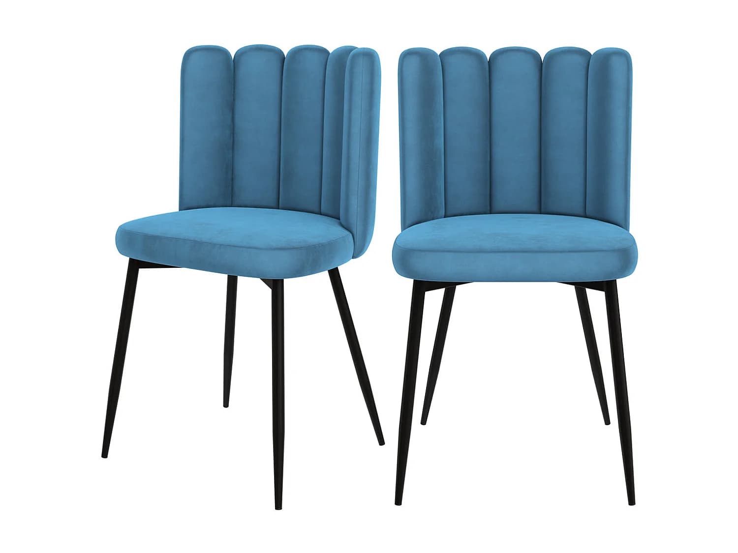 Lot de 2 chaises en velours bleu et pieds en métal noir - Rosy