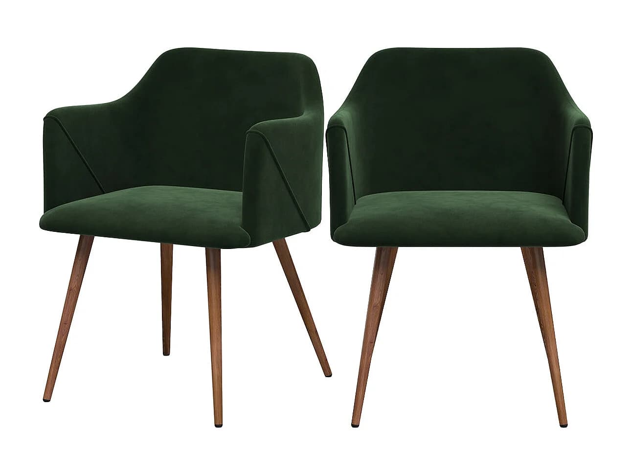 Lot de 2 chaises avec accoudoirs en velours vert foncé - Daisy