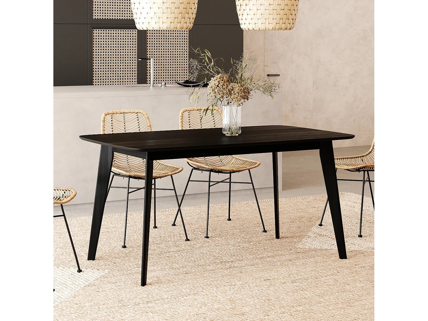 Table rectangulaire 6 personnes en bois noir 150 cm - Oman