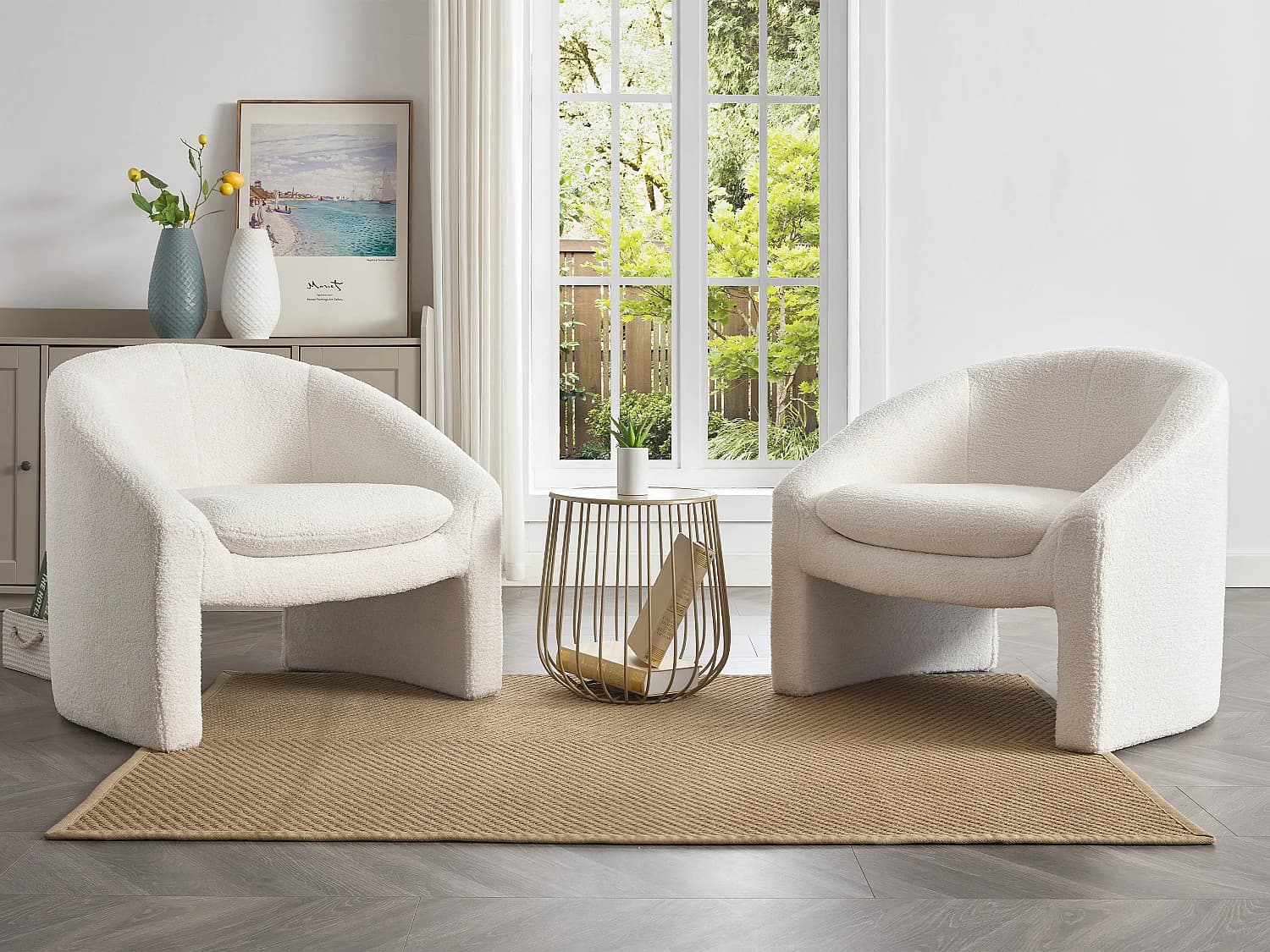 Fauteuil en tissu bouclette blanc OSSANA