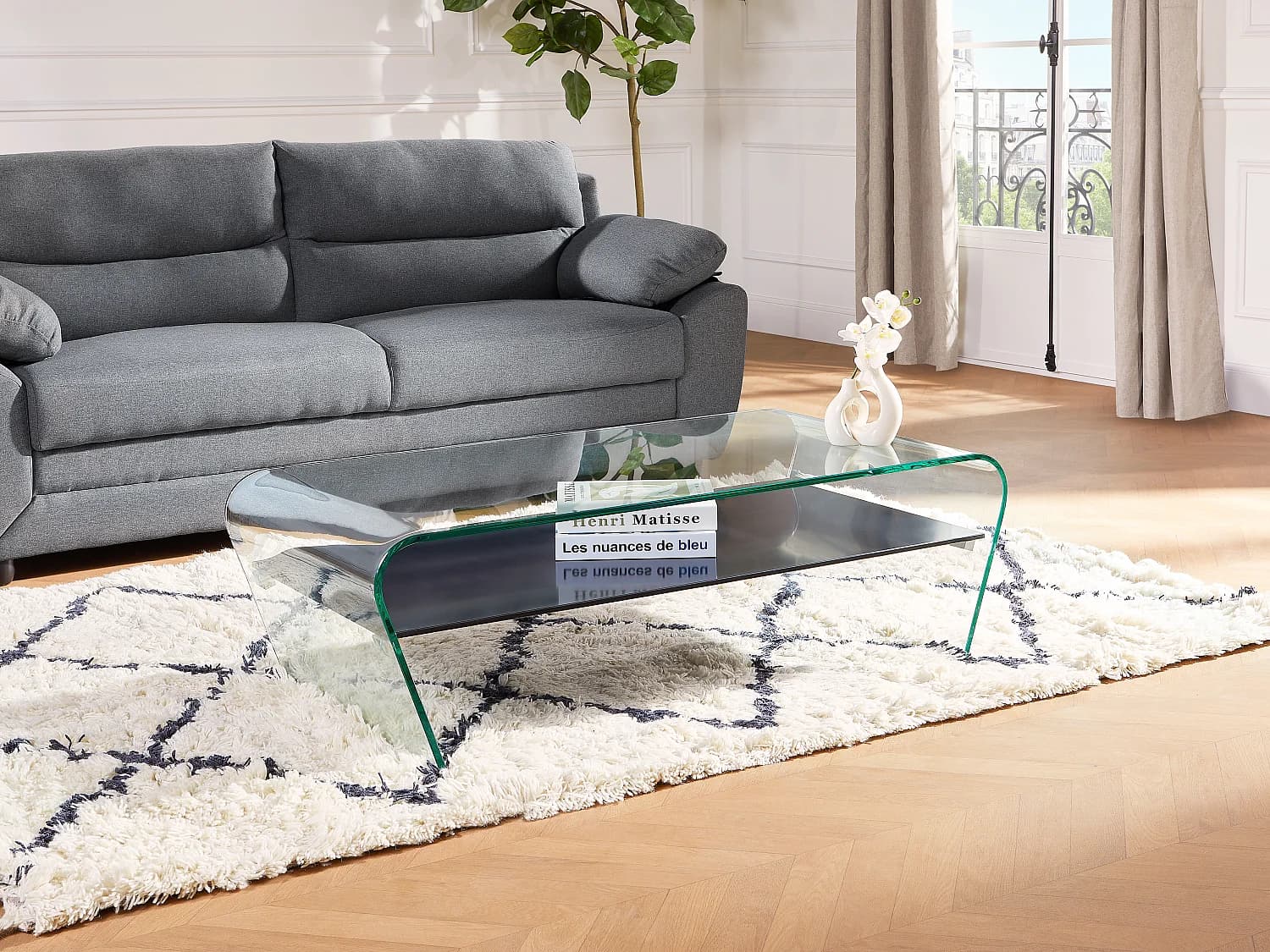 Table basse - Verre trempé - Tablette noire laquée - KELLY