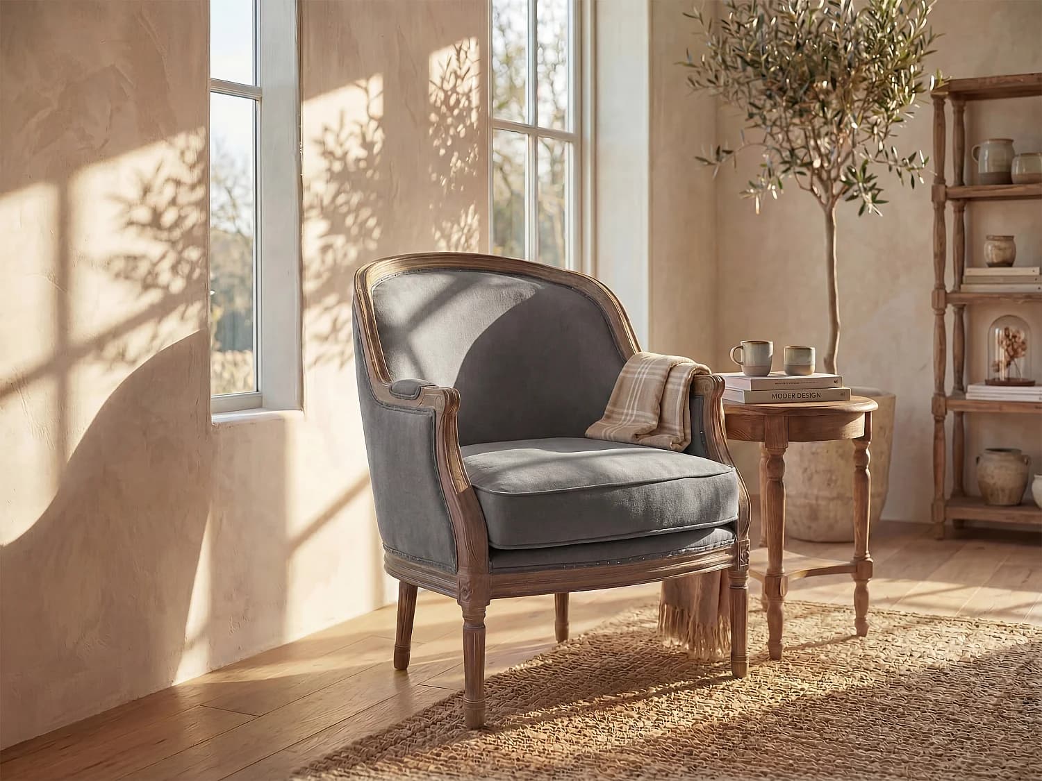 Fauteuil en lin ALIENOR - Gris