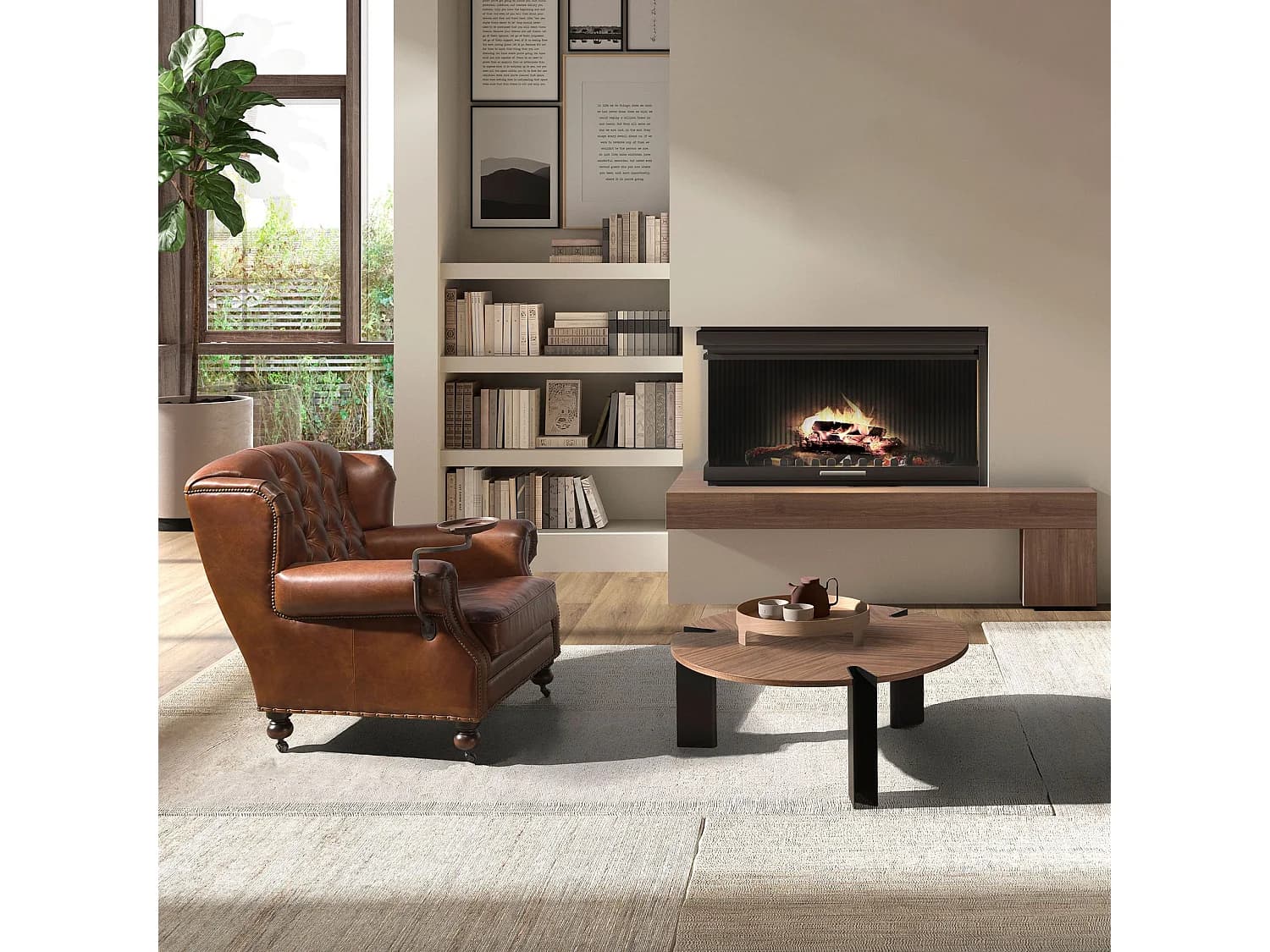 Table basse ronde en noyer et acier noir 2113 ANGEL CERDA