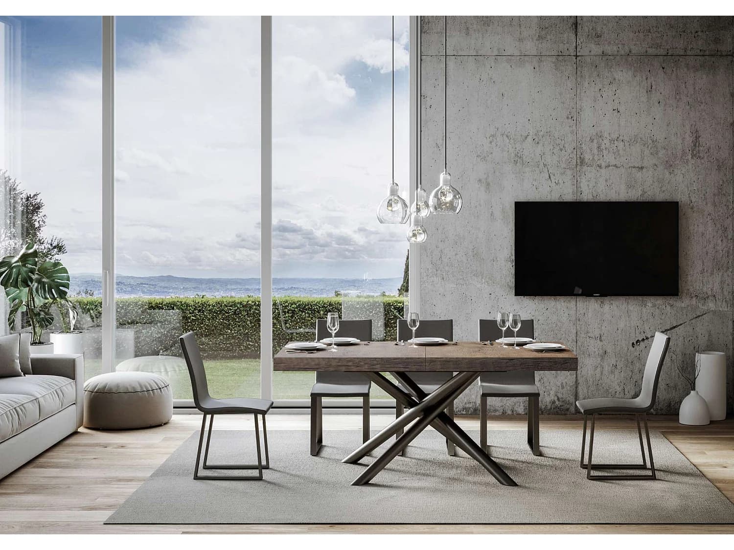 Table extensible 90x180/284 cm Famas Noyer cadre Anthracite