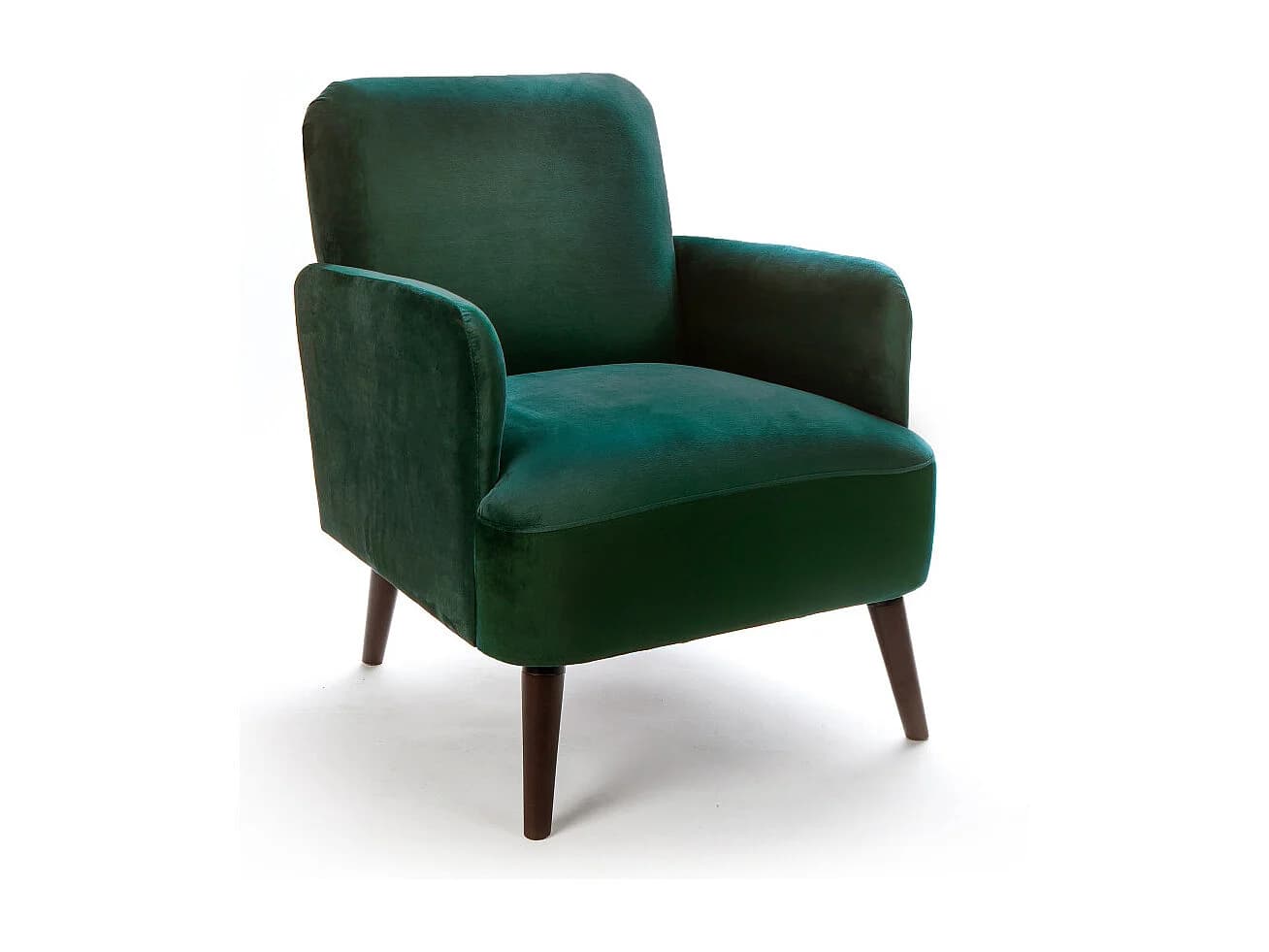 Brooks - Fauteuil rétro en velours pieds bois foncé - Vert forêt