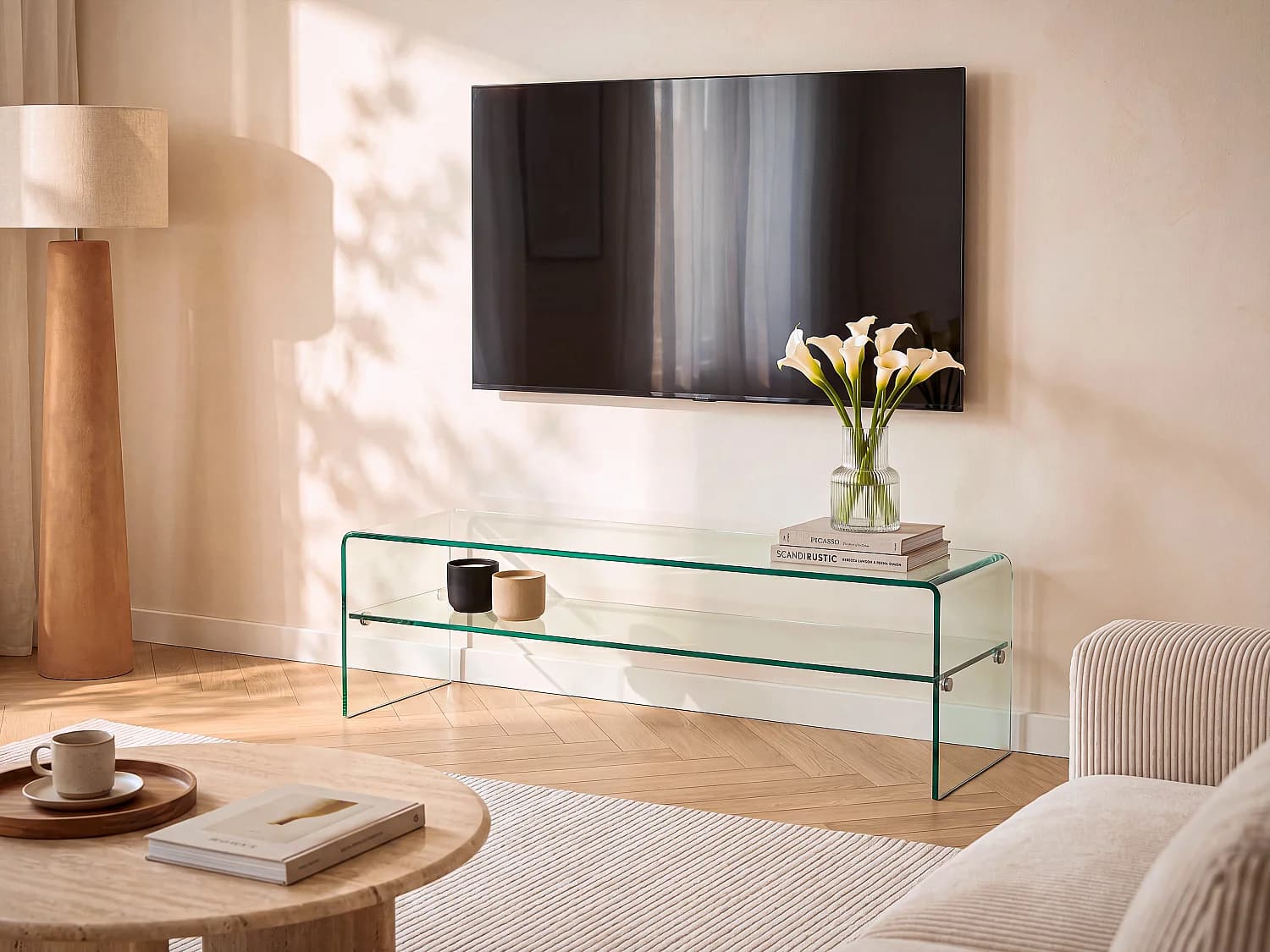 Meuble TV STILEOS - 1 niche - Verre trempé