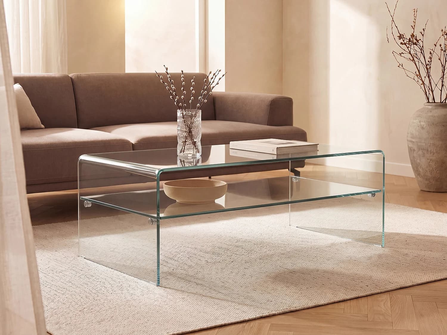 Table basse double plateau en verre trempé - Transparent - STILEOS