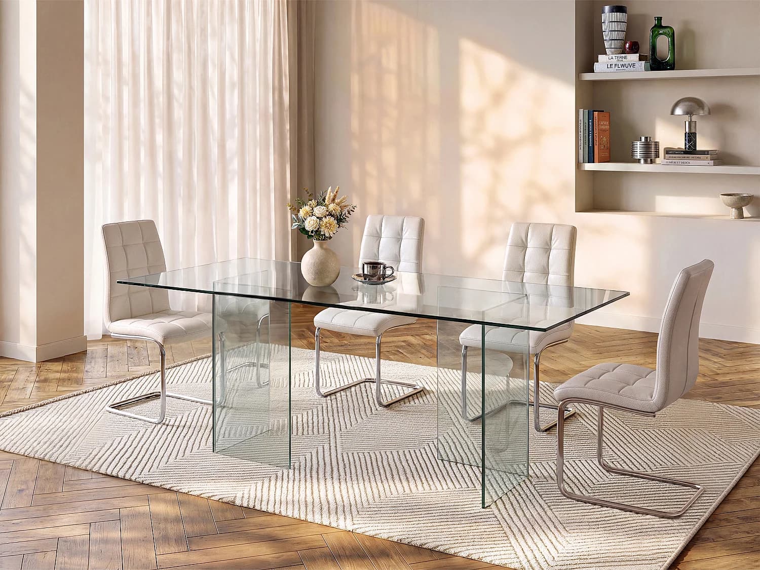 Table à manger COLEDON - 8 personnes - Verre trempé