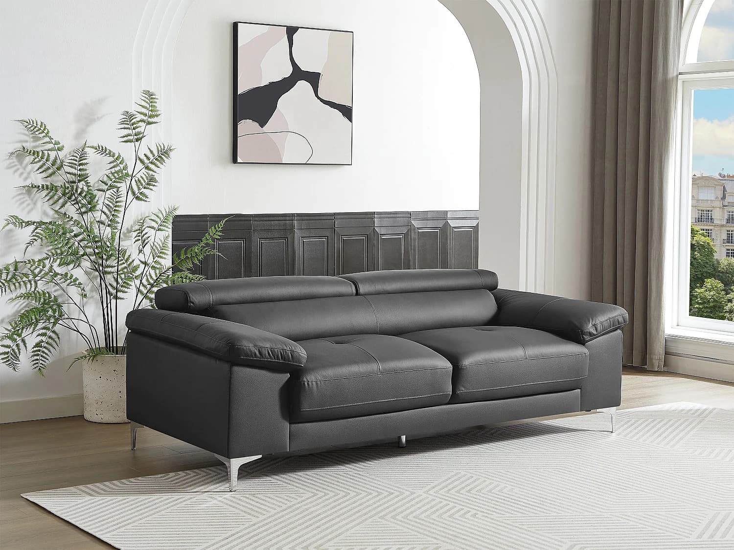 Canapé 3 places en cuir gris anthracite SOLANGE