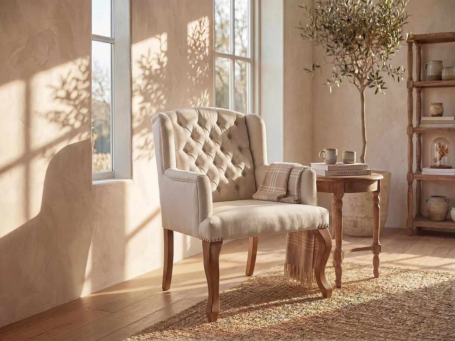 Fauteuil bergère en tissu PARUNA - Beige