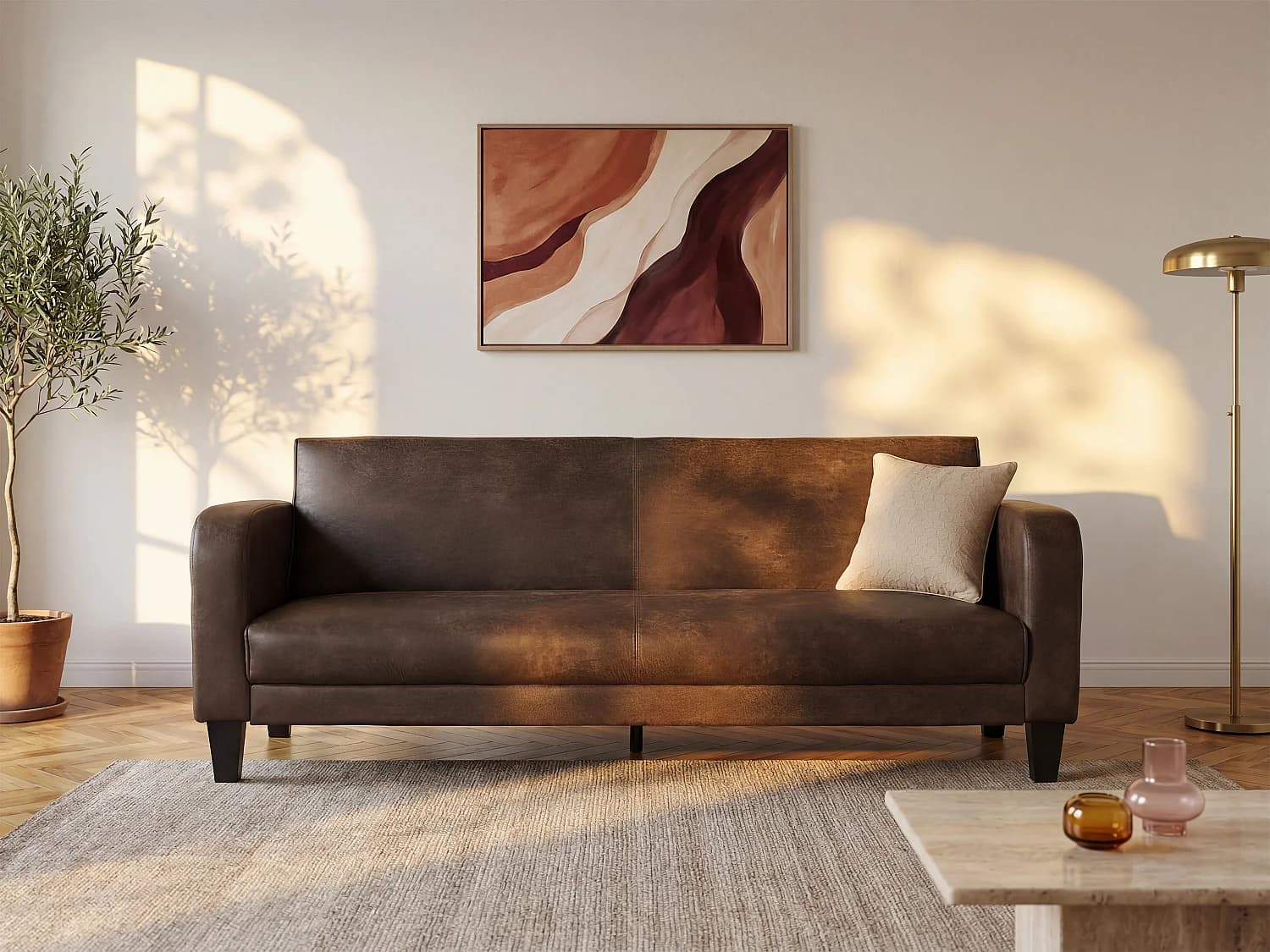 Canapé club 3 places convertible INICIO en microfibre aspect cuir vieilli