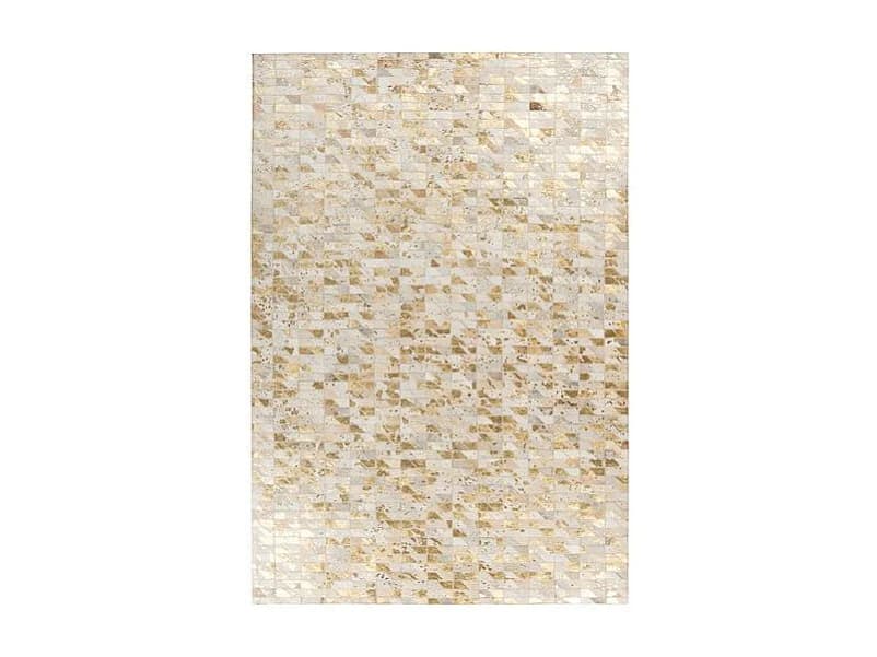 Tapis Fait Main en Cuir "Lavin III" Or & Multicolore 120 x 170 cm