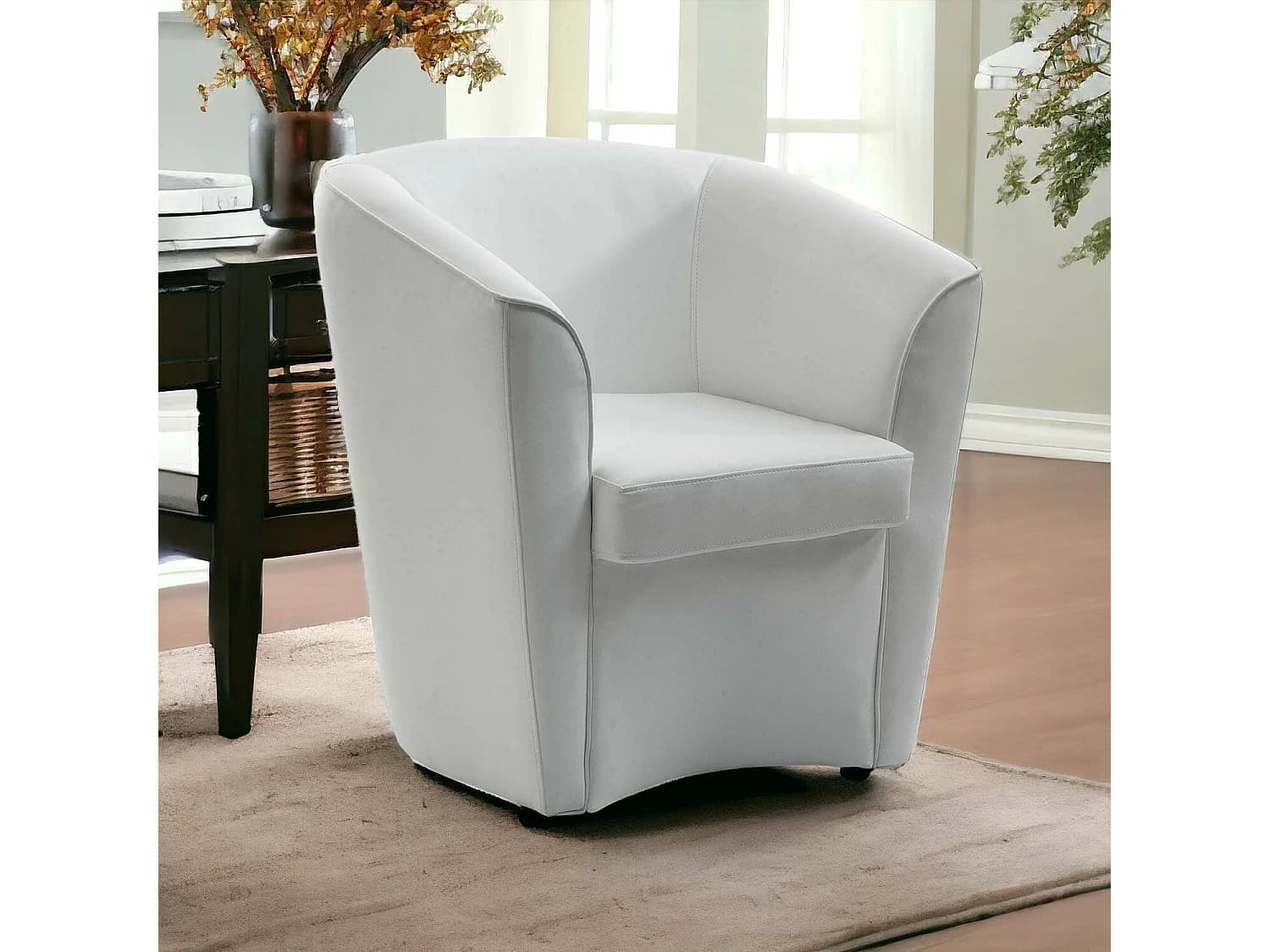 Fauteuil Dabbiat, Fauteuil de salon, 100% Made in Italy, Fauteuil relaxant en éco-cuir, 70x60h74 cm, Blanc
