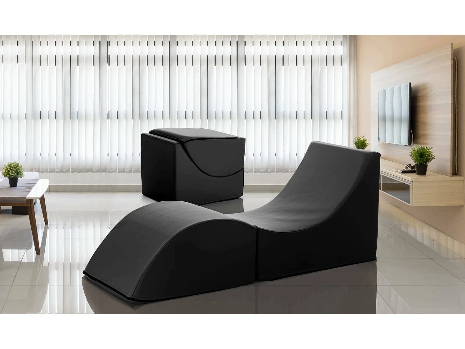 Lit pliant Dabaz, Pouf transformable en lit simple, Méridienne en éco-cuir, 100% Made in Italy, 130x50h50 cm, Noir