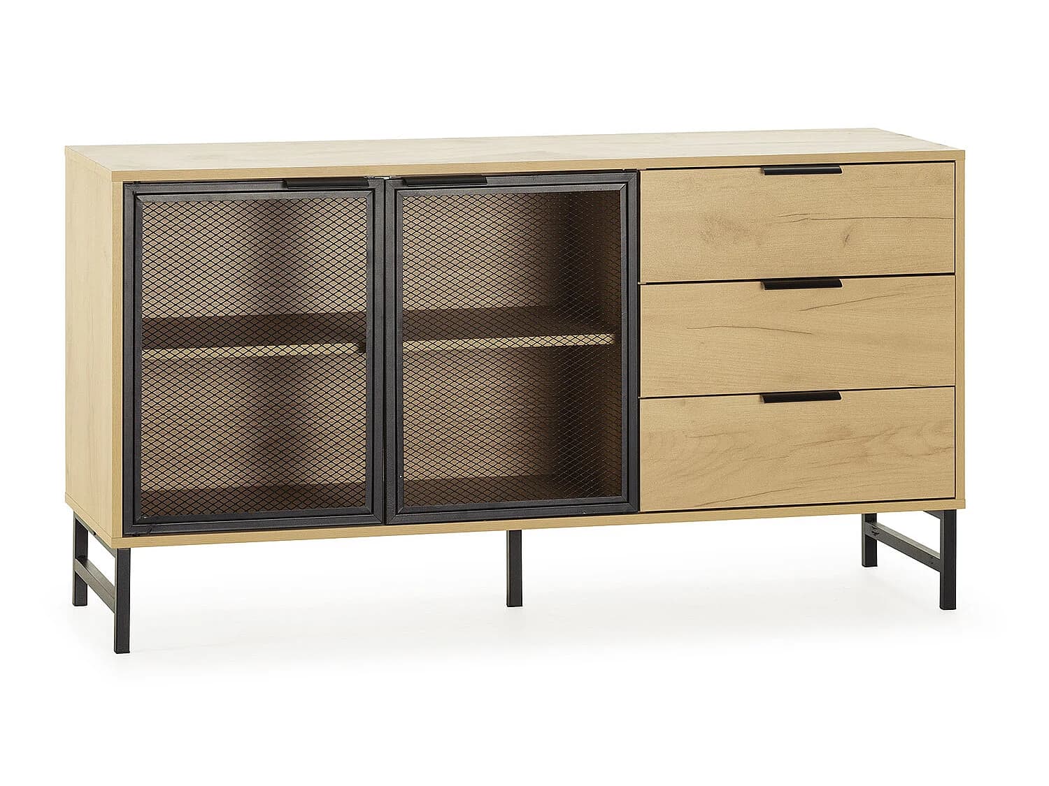 Buffet Isis 2 portes en métal noir et 3 tiroirs, 130 cm