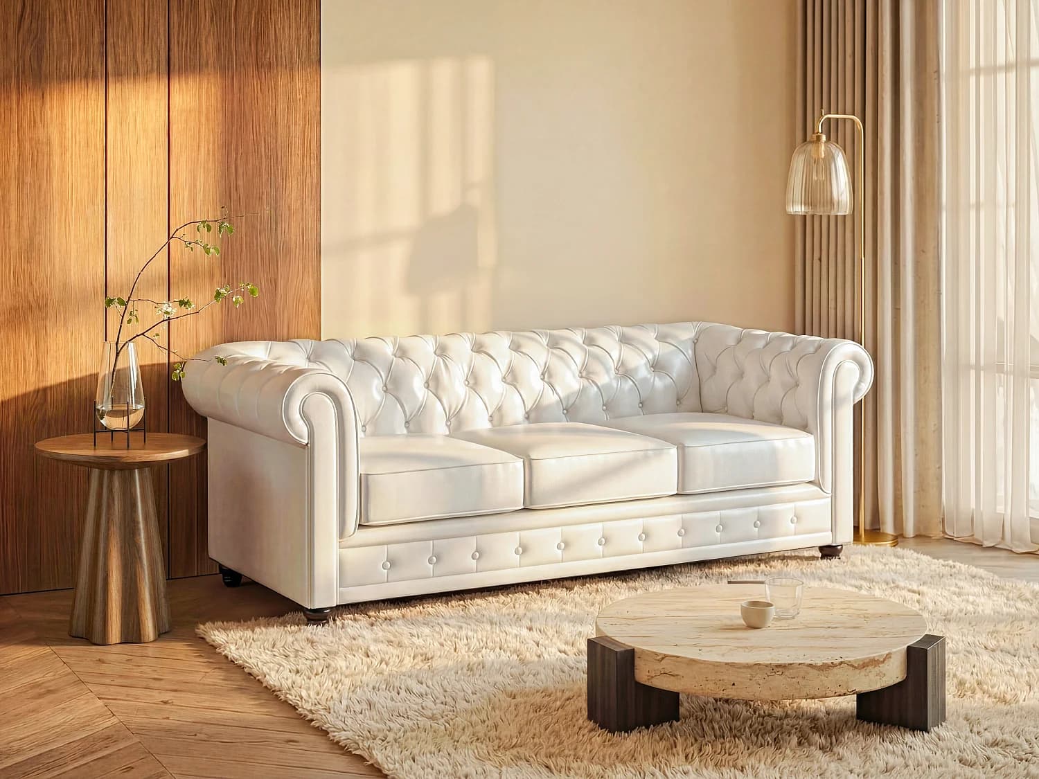 Canapé 3 places en simili CHESTERFIELD - Blanc