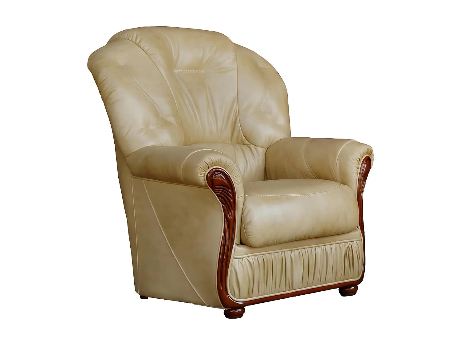 Fauteuil 100% cuir de buffle beige DAPHNE
