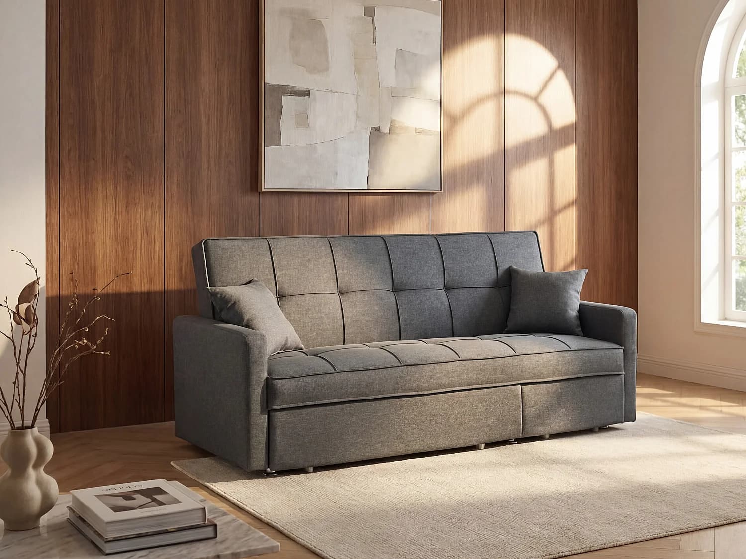 Canapé 3 places convertible en tissu CANETTI - Gris