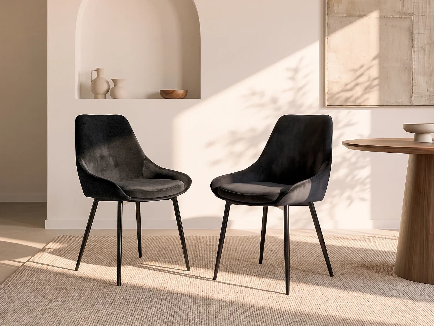 Lot de 2 chaises - Velours et métal noir - Noir - MASURIE