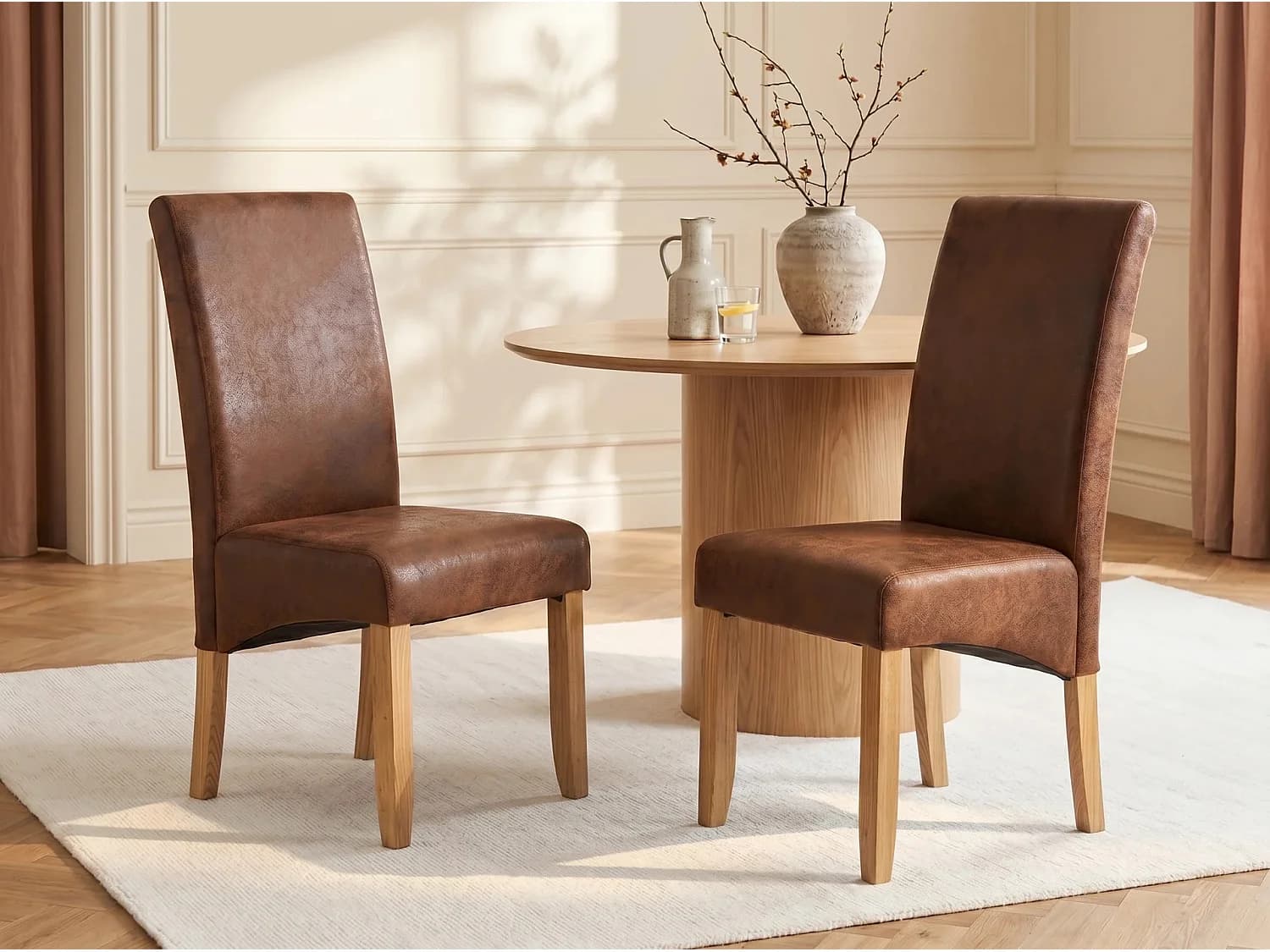Lot de 6 chaises SANTOS - Microfibre aspect cuir vieilli - Pieds bois clair