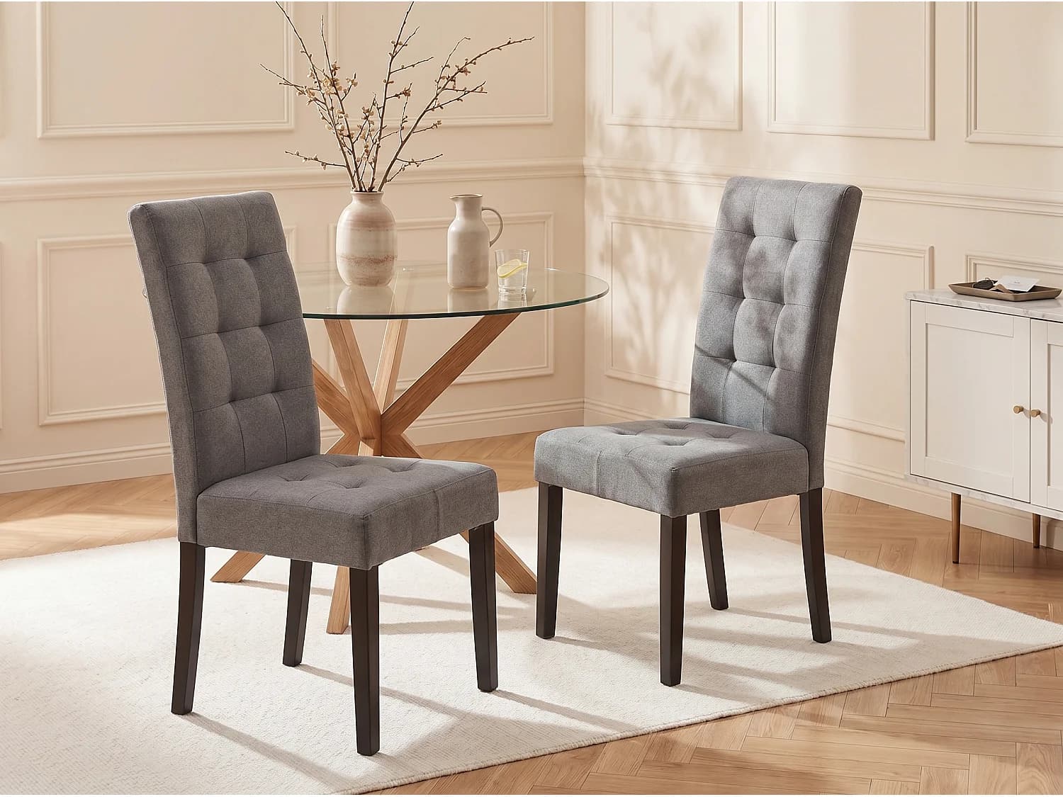 Lot de 6 chaises en tissu et bois - Gris - VILLOSA