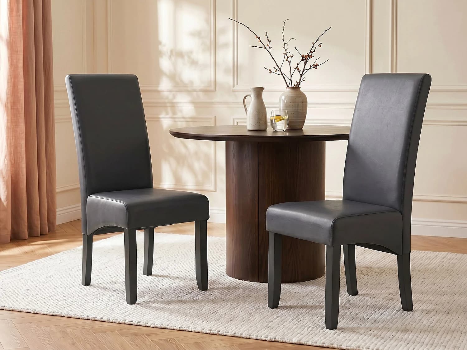 Lot de 6 chaises ROVIGO - Simili gris mat - Pieds bois noir