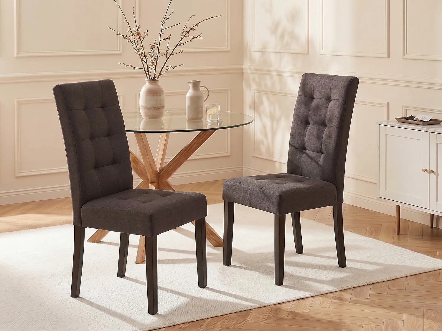 Lot de 6 chaises en tissu et bois - Marron - VILLOSA