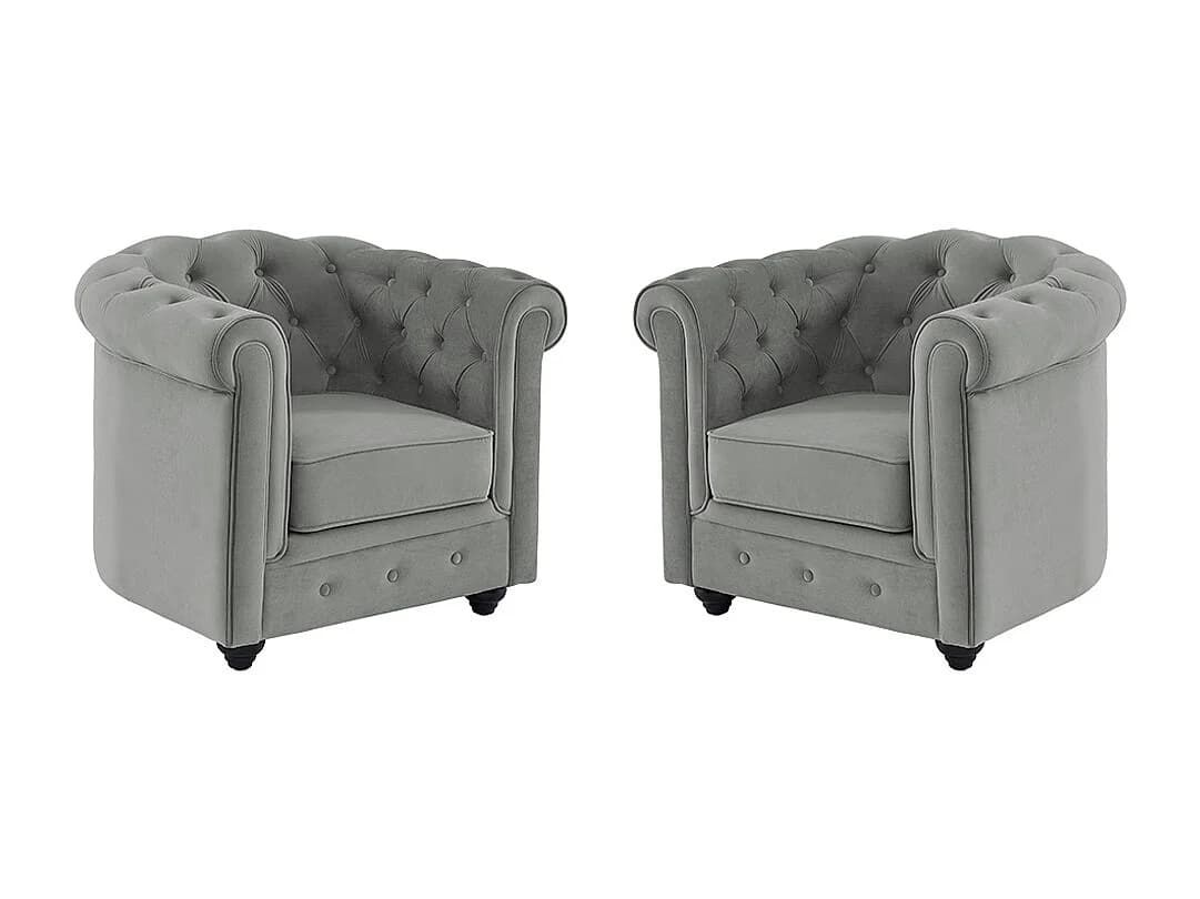 Lot de 2 Fauteuils CHESTERFIELD - Velours gris clair