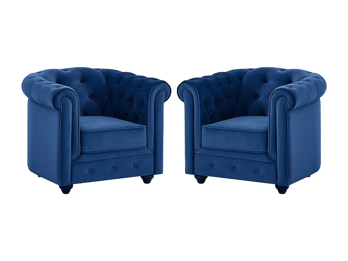 Lot de 2 Fauteuils CHESTERFIELD - Velours bleu roi