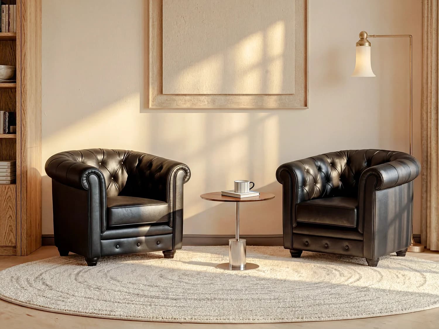 Lot de 2 Fauteuils CHESTERFIELD - Simili Noir