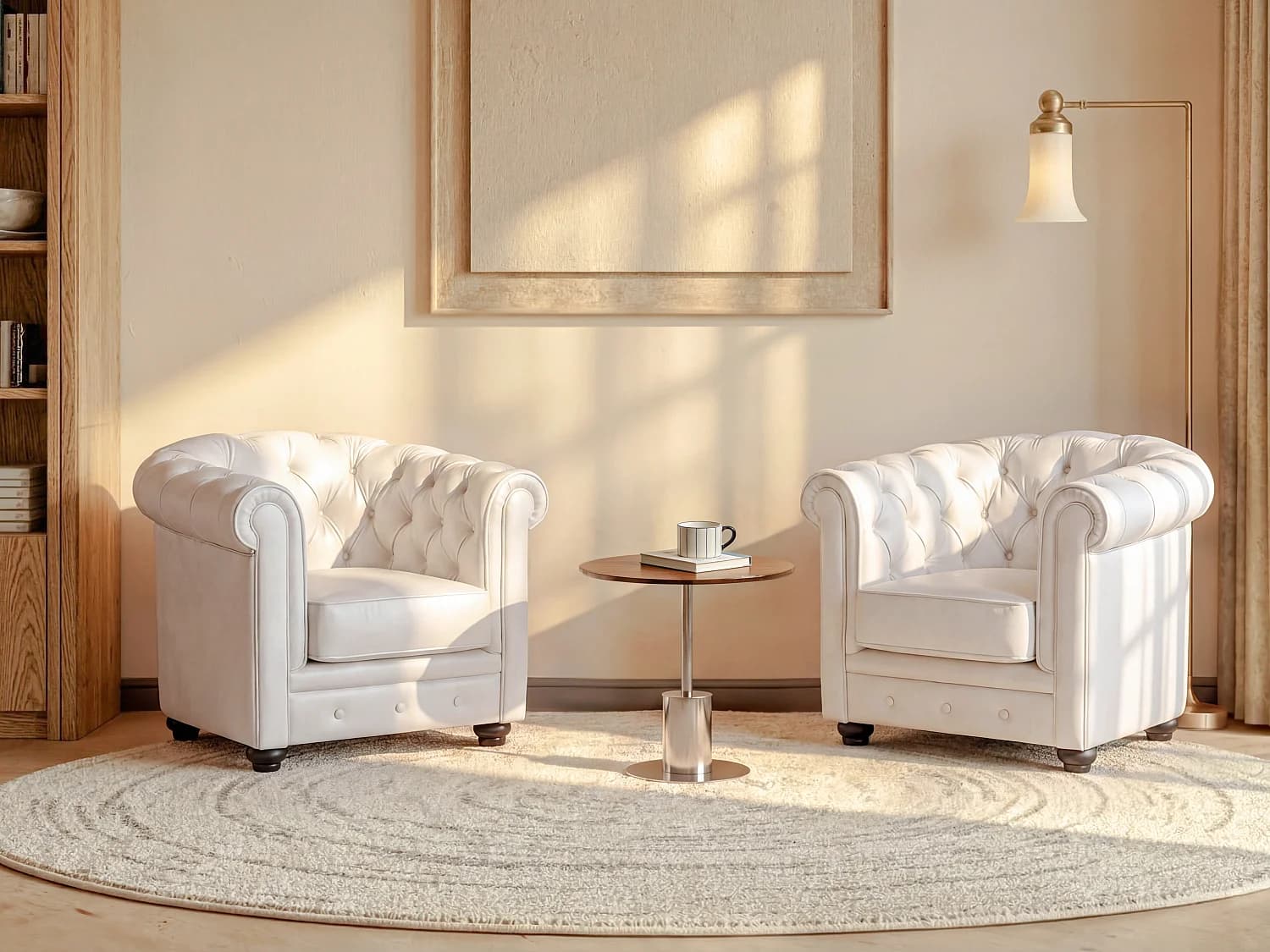 Lot de 2 Fauteuils CHESTERFIELD - Simili Blanc