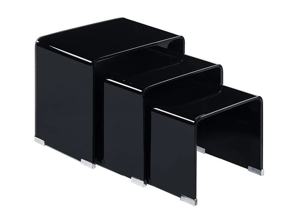 Lot de 3 tables basses gigogne en verre trempé noir - ICE
