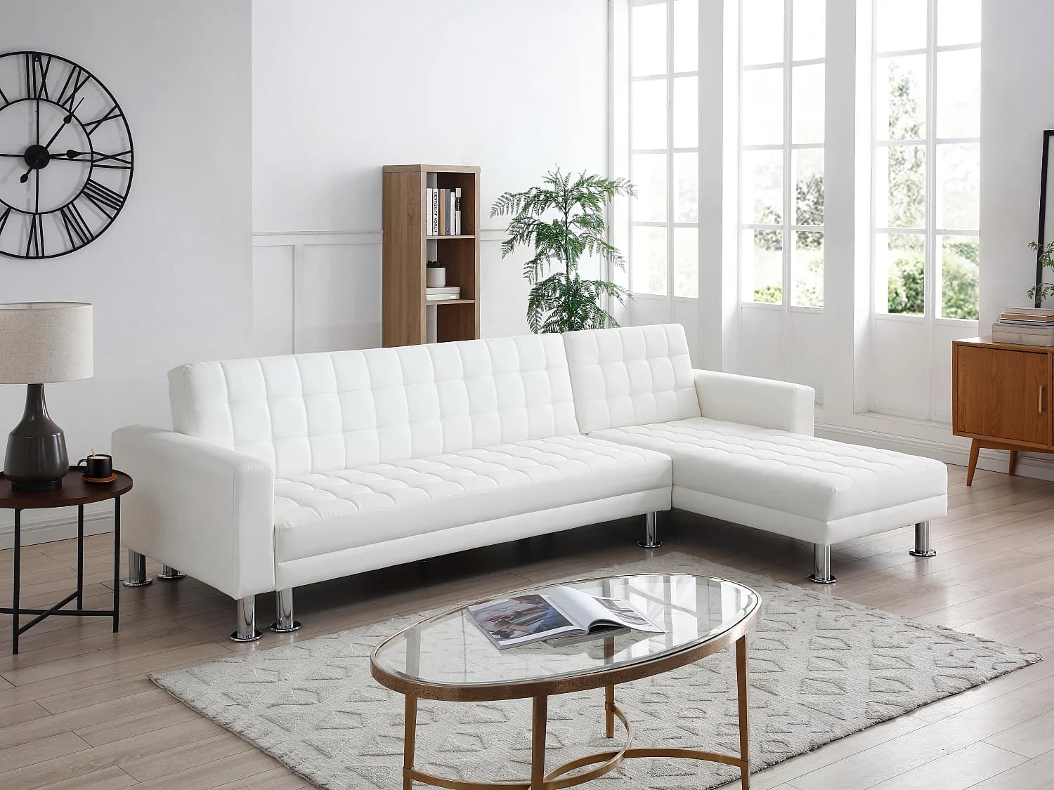 Canapé d'angle convertible et réversible en simili blanc WILLIS II