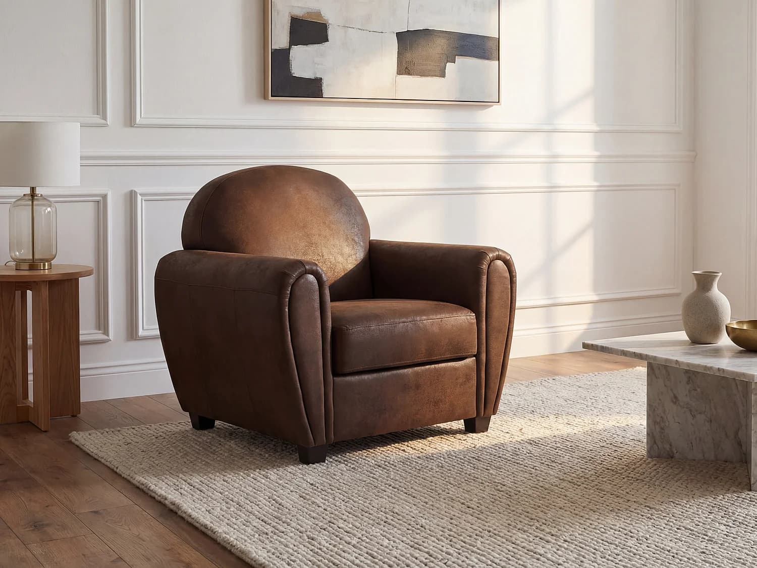 Fauteuil en microfibre aspect cuir vieilli club VICTORY III