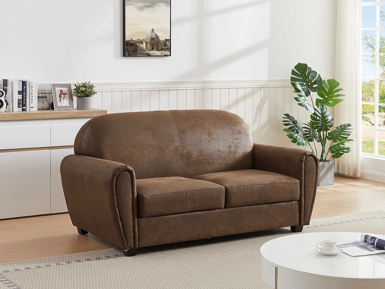 Canapé 3 places en microfibre aspect cuir vieilli club VICTORY III