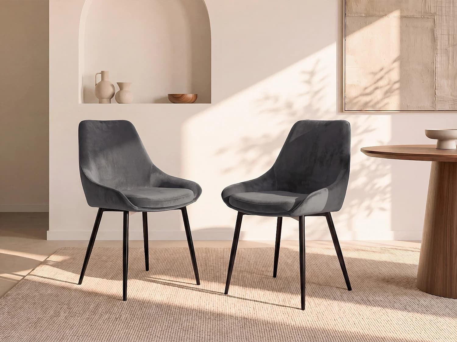 Lot de 2 chaises - Velours et métal noir - Anthracite - MASURIE