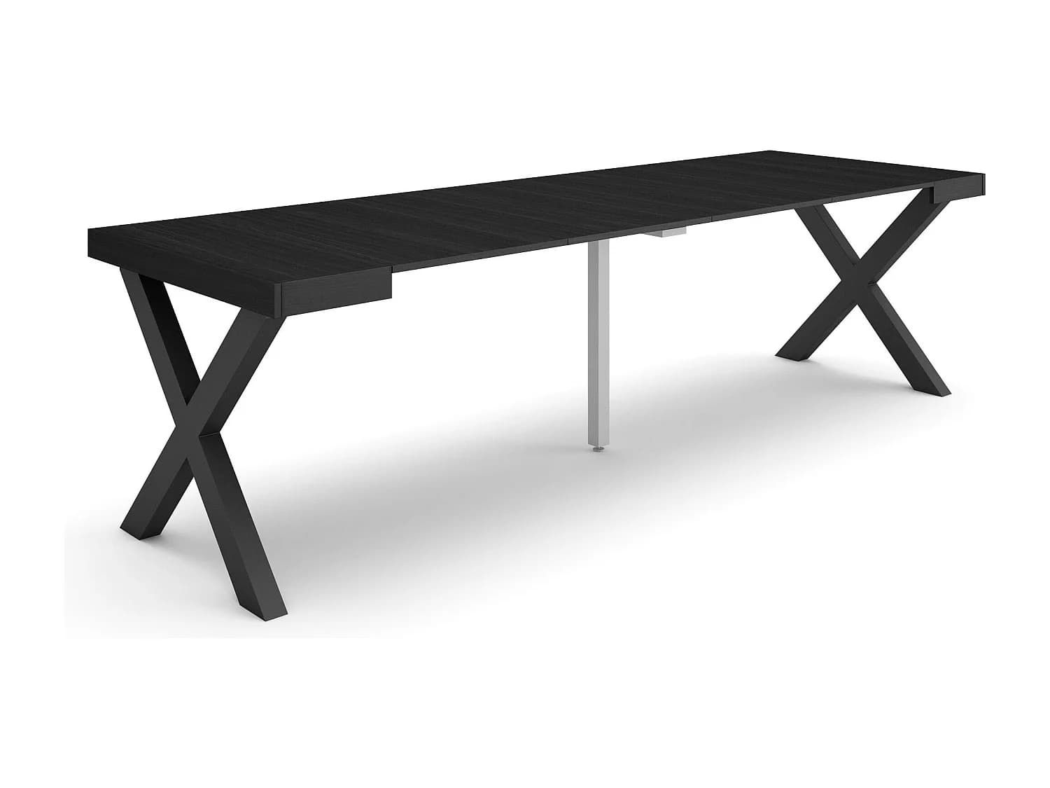 Table console extensible, 262x90x73cm, Pour 12 personnes, Pieds bois massif, Noir