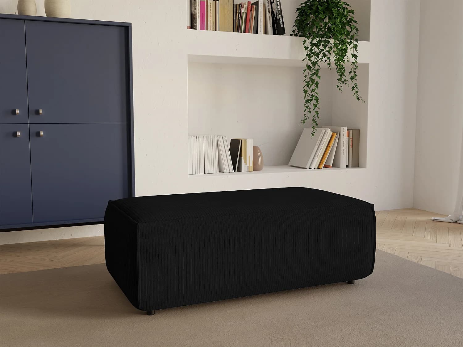 Pouf en velours côtelé noir AMELIA