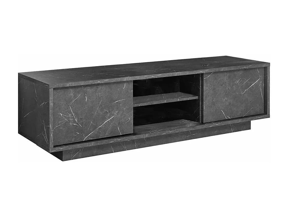 PIRALIA - Meuble TV 2 Portes Aspect Marbre Gris Anthracite